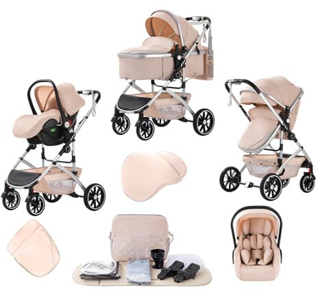 Lnhcrbs Passeggino 3 in 1, Passeggino Pieghevole Rapido con Un Solo Clic, Passeggino Reversibile Alto con Cesta per la Nanna Allargata (38,5 Cm),Carrozzina e Passeggino Convertibili,per 22 KG,0-4 Anni