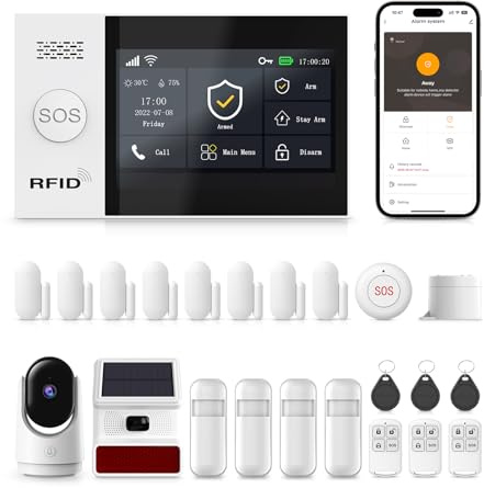 XNY 4.3'' Schermo Tattile Completo Allarme Casa Senza Fili con Telecamera, Allarme Casa 4G/WiFi, Antifurto Casa Wireless con APP, Sirena Esterna, Sensore di movimento, Sensore Porta, Telecomando