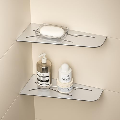 Bernkot Eck Duschregal SUS304 Edelstahl, Duschablage für geflieste Wände | 3 mm Stärke Eckregal Dusche, Badezimmer-Organizer Eckregal, 305 mm Shampoohalterung für die Dusche, 2 Stücke,Gebürstet