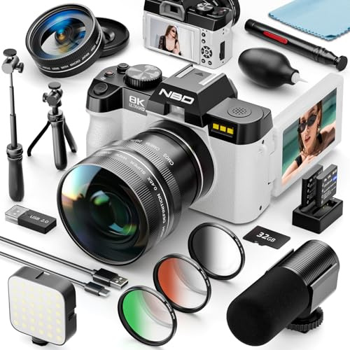 NBD Appareil Photo 8K 64MP, Autofocus, Zoom Numérique 16X, Blanc