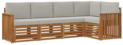 vidaXL Sofagarnituren 5 pcs Natürlich und Hellgrau Massivholz Akazie, Garten-Sofa, modernes Outdoor-Möbel, robuster Lounge-Satz, Bequeme Terrasse-Sitzmöbel für Dein Zuhause