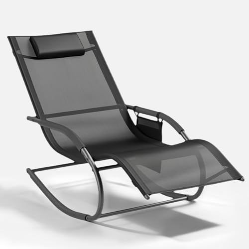 Aoxun Schaukelstuhl Schwingsessel Gartenstuh Inklusive Kopfstützen- und Seitenablagefach Schaukelliege Metall Mesh schaukelstuhl Wohnzimmer für Hof, Garten, Balkon, 148 x 63 x 84 cm, Schwarz