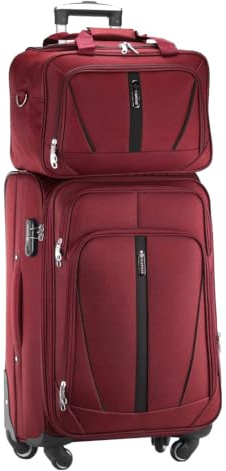 DIAMOND 2-teiliges Reisegepäck-Set – Mittelgroßer Weichschalenkoffer M 24 mit Reisetasche, Dunkelrot, Codura 1200D, 360° Rollen, Zahlenschloss, Erweiterbar, 60–72 L, Leicht & Robust