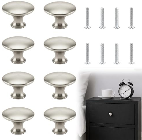 8Pcs Cupboard Door Knobs, Silver Door Knobs with Screws, Cabinet Knobs | Stainless Steel Kitchen Door Knobs, Wardrobe Handles, 30mm Round Wardrobe Door Knobs for Cupboards, Drawers, Kitchen