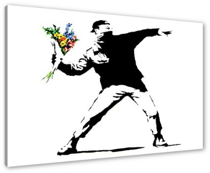 Visario Leinwandbild Banksy Street Art — urbanes Wandbild auf Leinwand fertig gerahmt — 80x60 cm 4170