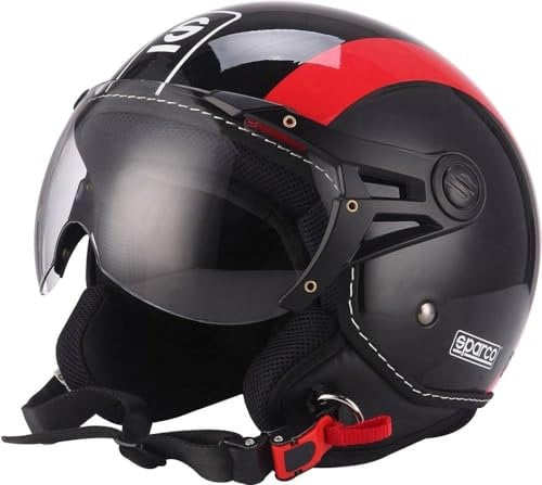Sparco Riders Demi Jet 83949 Casco Moto, Nero/Rosso, XS