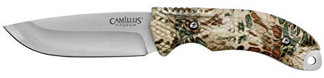Camillus 19832 MASK Messer, inklusive ballistischer Nylonscheide, 10,2 cm Titanium Bonded 420 Stahlklinge, PRYM1 Griff, Silber/Tarnfarben, 22,9 cm