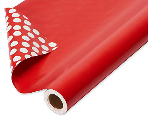 American Greetings 6399380 Wendbares Geschenkpapier zum Valentinstag, Jumbo-Rolle, schwarz, kariert und gepunktet, 1 Packung, 175 m² ft, Papier, Solide rote und weiße Punkte