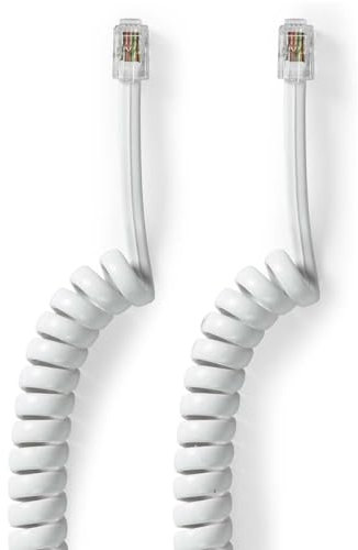 CABLEPELADO Cable telefónico, Cable RJ10, Cable RJ9,Cable RJ22, Cable de teléfono de línea fija, Cable de teléfono en espiral, Longitud en espiral, 4 hilos 4P4C, 4 Metros estirado, Blanco