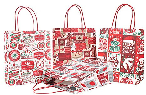 Boodtag 12 pcs Weihnachten Geschenktüten Weinflasche Papier-Tragetaschen Nicholas Geschenktaschen Schneemann Weihnachtsstrumpf Weihnachtsbaum Weihnachtsmütze