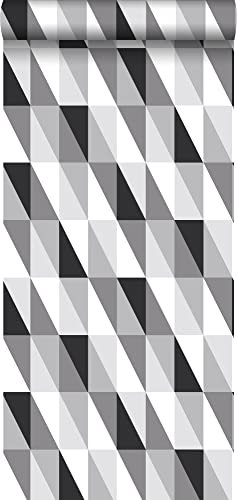 ESTAhome papier peint triangles graphiques noir, gris et blanc - 139121-0,53 x 10,05 m