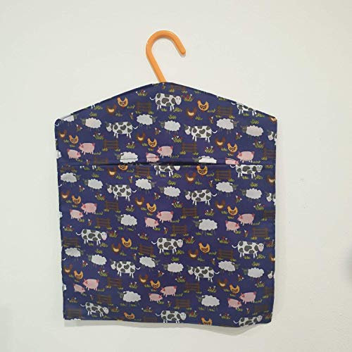 Handmade Cotton Peg Bag with Hanger/Peg Storage/Clothespin Bag/Socks bag/Wardrobe Storage/Over the Door Storage - FARM ANIMALS