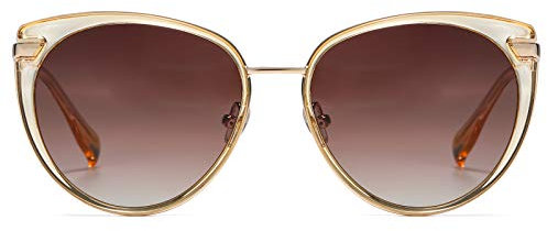 DUCO Diamant Trim Stil Sonnenbrille für Frauen polarisierten UV-Schutz Retro Designer Sonnenbrille DC1222 (Transparentes Braun)