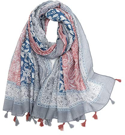 Yeieeo Boho-Schal für Damen, leichter dünner Blumendruck-Schal, Schals, Herbst, Winter, modisch, mit Fransen, Blumenmuster 8, Medium
