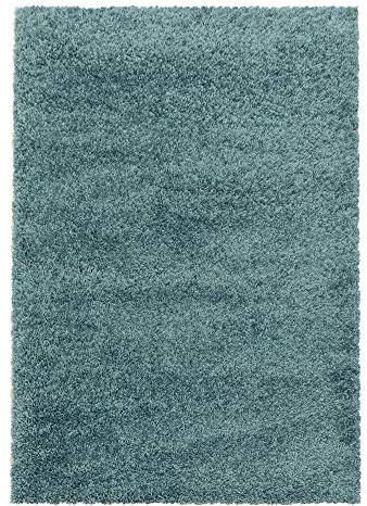 Teppium Moderner Hochflor Teppich Wohnzimmer 200x300 (200 x 290 cm) Aqua Blau - Shaggy Flauschiger Teppich, Extra Weich, Pflegeleicht und Einfarbig - für Schlafzimmer, Küche und Esszimmer