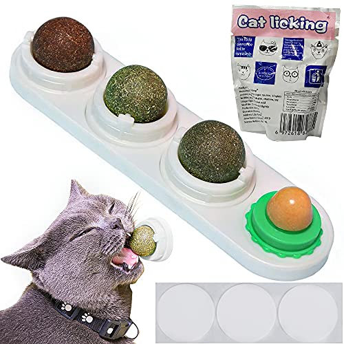 XiXiRan Herbe à Chat Sûre et Saine, Rotatif Cataire Balle, 4 en 1 Jouet Boule d'herbe à Chat, Balles d'herbe à Comestibles pour Chat, Bonbons à l'herbe à Chat Muraux, pour Chats