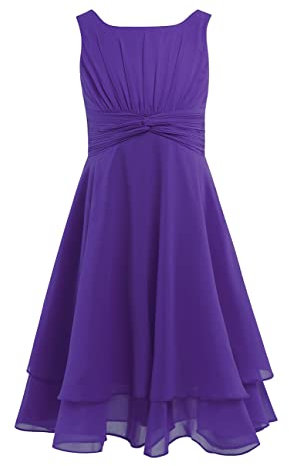 Ranrann Robe de Cérémonie Princesse en Mousseline de Soie pour Enfant Fille - Sans Manches, Bowknot, Baptême, Fête, Anniversaire, Mariage, Soirée, Été - 4-14 Ans, Violet, 16 Ans