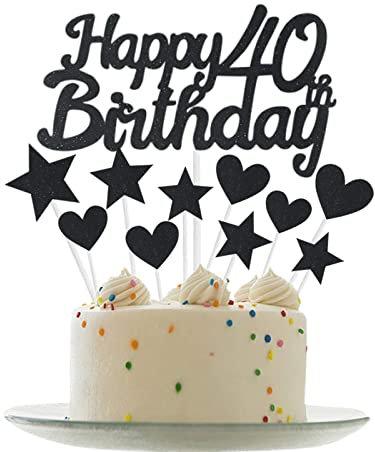 Personalised Happy 40th Birthday Cake Toppers Black Cake Decorations for Men,Women,Him,Her 40th Birthday Cake Cupcake Topper, Glitter Cakes Decoration for 40 Birthday Anniversary Party Supplies