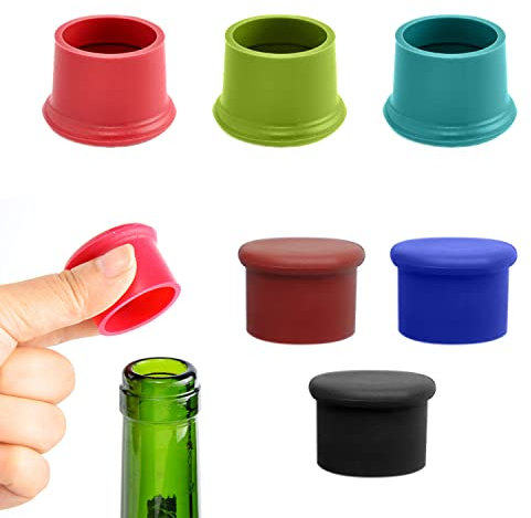 Paquete de 6 tapas de silicona para botellas de vino, tapas de sellador de cerveza, 6 colores reutilizables, para vino, champán, cerveza, bebidas carbonatadas, sellando frescura