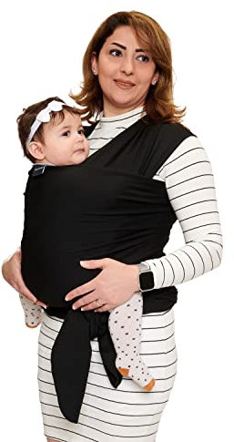 Baby Garden Babytragetuch für Neugeborene bis 18 kg - elastisches Tragetuch - Ergonomisches Tragen - Schwarz - inklusive Aufbewahrungstasche und Lätzchen