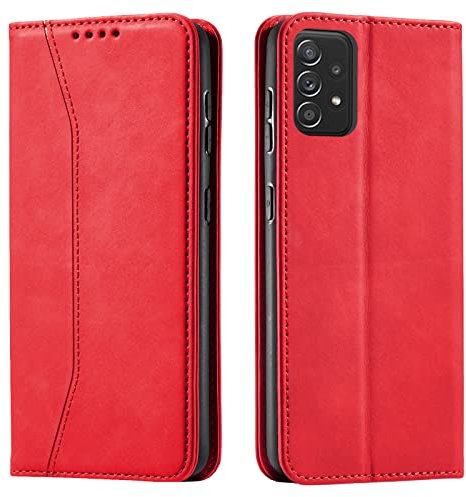 OKZone Kompatibel mit Samsung Galaxy A52 / A52S 4G 5G Hülle, Magnet Leder Tasche Handyhülle, Kartenfächer Schutzhülle, [Premium PU Leder] Flip Klappbare Stoßfeste Magnetische Standfunktion (Rot)