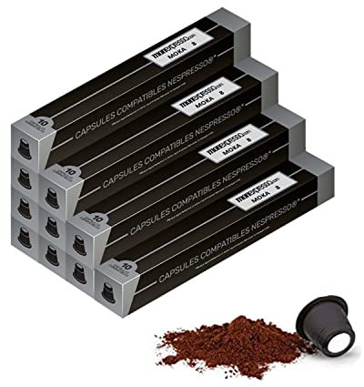 100 Capsules Café pour Nespresso ★ Moka ★ 10 paquets de 10 Capsules ★ Torréfié Artisanalement en France ★ Café de Qualité ★ Satisfait ou Remboursé ★