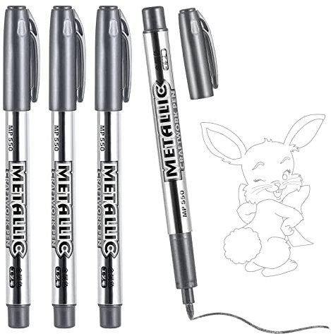 letcdfer silver pen,4 Pack Metallic Markers Silver Pen Writing, silver pens metallic for Card Writing Signature Lettering, Photo Albums, Scrapbook Crafts