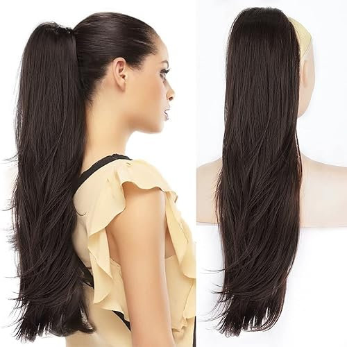 Ponytail Extension Pferdeschwanz Haarteil BraunGlatt mit Kordelzug lang Haarverlängerunge Kunsthaar Haarteil Afro zopf 65cm AL062A