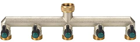 Cossteo Distributore di Acqua in Ottone a 5 Vie per Rubinetti di Giardino, Filettatura Femmina da 3/4 a Filettatura Maschio da 3/4 a 5 Vie con Valvole a Sfera