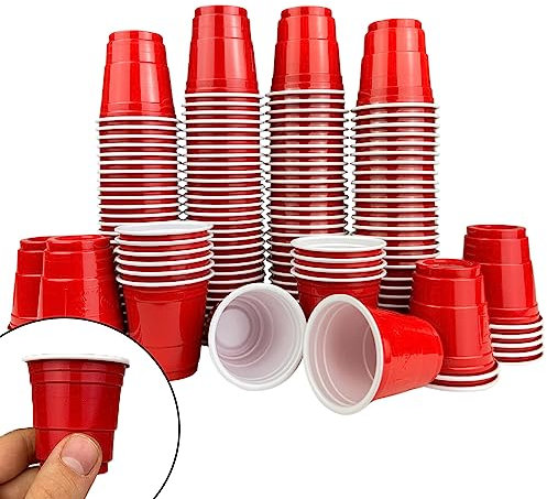 200 Kleine Rote Party Becher, 2 Oz ca. 5 cl. Red Shot Cups Plastik wiederverwendbare Schnapsgläser Original von MBP MybeerPong®