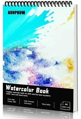 Aunphuw Papier Aquarelle A4 Dessin Bloc de Dessin 240g, 30 Feuilles de Papier Aquarelle 100% pâte de bois Spirale de papier aquarelle pour Peinture et Croquis