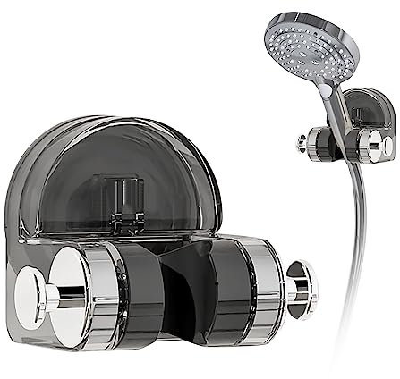 Duschkopfhalterung Ohne Bohren Verstellbar Handbrause Halterung mit Saugnapf Duschkopf Halterungen mit Häkchen Universal Duschkopfhalter Dusche Zubehör (Grau)