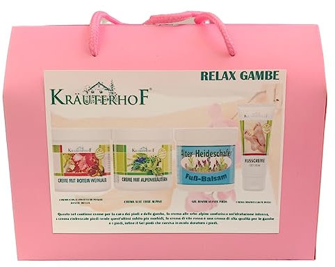 SET RELAX GAMBE KRAUTERHOF - GEL PIEDI TUBO 100 ml, CREMA VITE ROSSA CASTAGNA 250 ml, GEL GHIACCIO 250 ml, CREMA ALLE ERBE ALPINE 250 ml