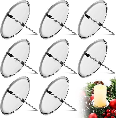 Abnaok 8 Stück Kerzenhalter Adventskranz, 8cm Kerzenständer Stumpenkerzen aus Metall Adventskerzenhalter mit Dorn, Kerzenhalter für Adventskranz (Silber)