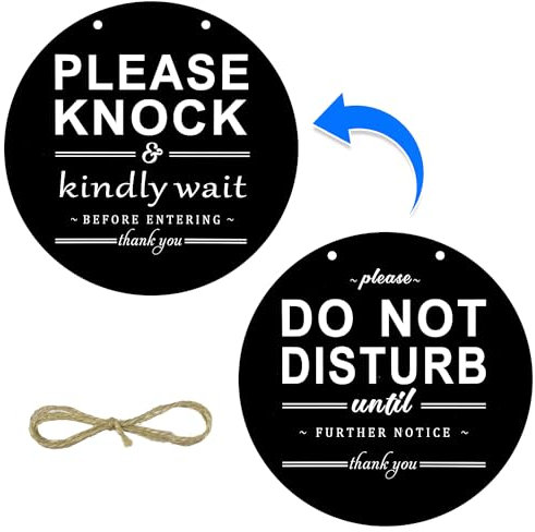 Panneau de Porte Do Not Disturb, 15x15cm Double Face Acrylique Rond Panneau de Porte à Suspendre Veuillez Frapper pour Porte Panneaux Ne Pas Déranger pour Bureaux Maisons (Noir)