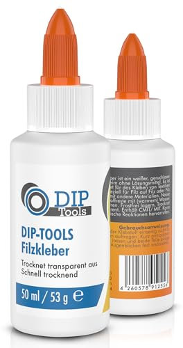DIP-Tools - Colla per tessuti, lavabile in lavatrice, 50 ml, per tessuti, poliestere, jeans, super colla extra forte, trasparente e impermeabile, senza residui, inodore senza solventi
