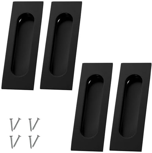 BetterJonny 4 Pack Stainless Steel Recessed Door Handles Black, 120mm Sliding Door Flush Handles Black Recessed Flush Finger Pull Black Cabinet Knob for Kitchen Cupboard Wardrobe Barn Door Closet
