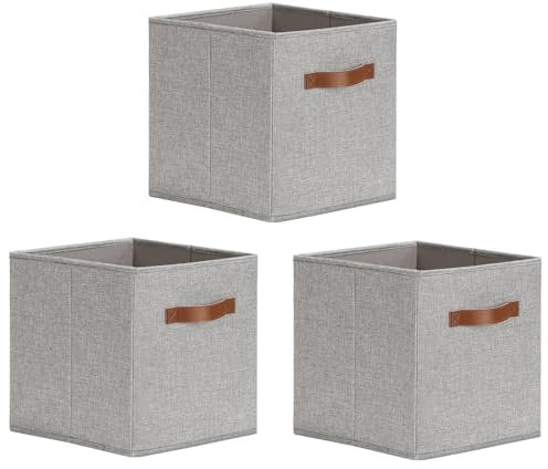 Cinnani Cajas de Almacenamiento con Asas 30 x 30 x 30 cm Juego de 3 Cajas Organizadoras Armarios, Cestas Almacenaje de Tela, Cajas Almacenaje Decorativas, para Estantes, Kallax, Plegables, Gris