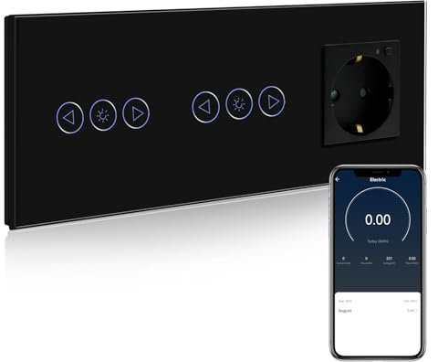 BSEED Doppel Smart Alexa Dimmer Lichtschalter 1 Fach 1 Weg mit WLAN Steckdose, Alexa Steckdose Unterputz mit Verbrauchsmessung Kompatibel mit Alexa,Google Home Schwarz (Nullleiter benötigt)