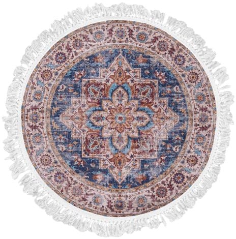 Mazovia Rond Tapis Salon Traditionnel - Lavable Antidérapant - Moquette pour Chambre et Salon - Rug Motif Orientale Vintage - Convient pour Le Chauffage au Sol - Beige Marron 160 x 160 cm