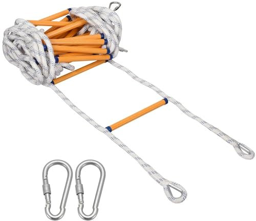 Scala di corda,Scala di emergenza,Scala di salvataggio dei vigili del fuoco,Multifunzione portatile,Scala di sicurezza con 2ganci,Piccola scala di salvataggio adatta per interno ed esterno(10M 32.8FT)