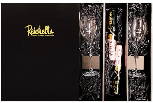 2 x Moet & Chandon Imperial Rose Champagner mini 0,2 l 12% + 2 x Reichelts Champagnerglas als Geschenkset in Präsentbox by Reichelts | Das ideale Geschenk für Geburtstag, Hochzeit oder Einladung