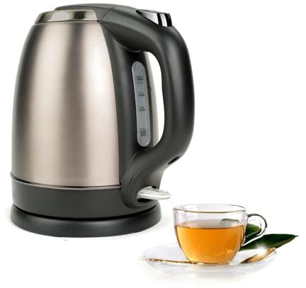 Bollitore Elettrico con Base Girevole - Spegnimento Automatico, Ideale per Tè e Infusi, 15x20x21cm, in Acciaio Inox, 1.2L, 2200W, Grigio