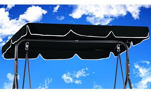 Hollywoodschaukel Dachbezug 210 x145 cm Wasserdicht,Hollywood Swing Ersatzdach Winddicht, Dauerhaft Hollywoodschaukel Ersatzdach Reißfest, Polyestertuch Anti-UV Staubdicht (210 * 145cm,Schwarz)