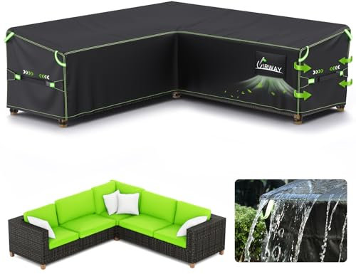 Uirway Funda para muebles de jardín en forma de V (300 × 300 × 87 cm) impermeable, resistente al viento, con tiras reflectantes, funda de lona para exteriores adecuada para fundas de sillas de esquina
