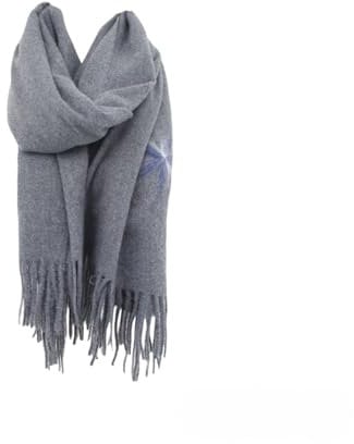 HomeRelax&Style Winter Damen Schal Cashmera » Fransenschal Soft Feeling » Winterschal 180x72 cm » Damenschal mit Blume (Grau)