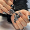 24pcs Press On Nails Almond - Medium Sizes Black Fake Nails With Glue - Full Cover Acrylic False Nail Tips - Beads & Stars Stick On Nails For Women Manicure Nail Salon At Home