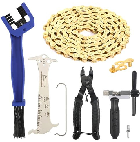 Chaîne de vélo 6/7/8 vitesses 1/2 x 3/32 116 maillons Dérive-chaîne vélo avec pince antivol + testeur de chaîne + brise-chaîne, chaîne de vélo Kit d'outils de chaîne BMX VTT
