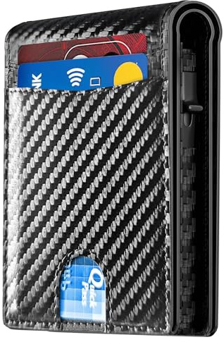 2026 Wallet for Men - RFID Blocking [Functional & Practical] Bifold Slim Minimalist Credit Card Holder Pop Up Wallet Metal Case with Cash Slot, Front Pocket with ID Window, Gift Boxed (Carbon Fiber)