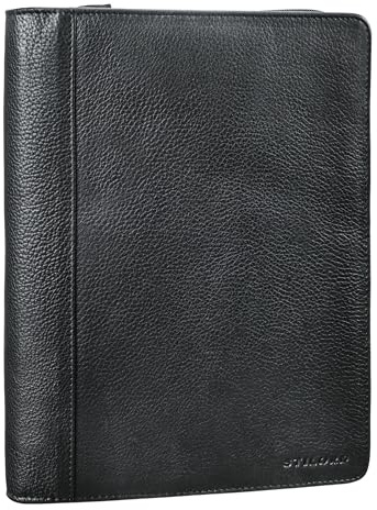 STILORD Leif Kleine Dokumententasche Leder DIN A5 Schreibmappe Aktenmappe Organizer Dokumentenmappe Reißverschluss Vintage Echtleder Konferenzmappe Farbe:Obsidian schwarz